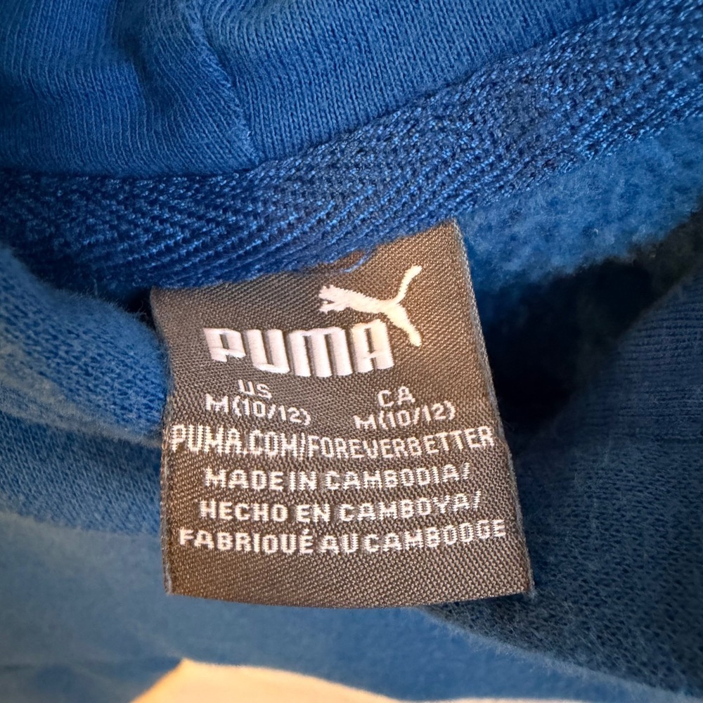 Puma Hoodie Sweatshirt Kids‎ Youth Size M (10/12) Blue White Colorblock Soft - Picture 6 of 7